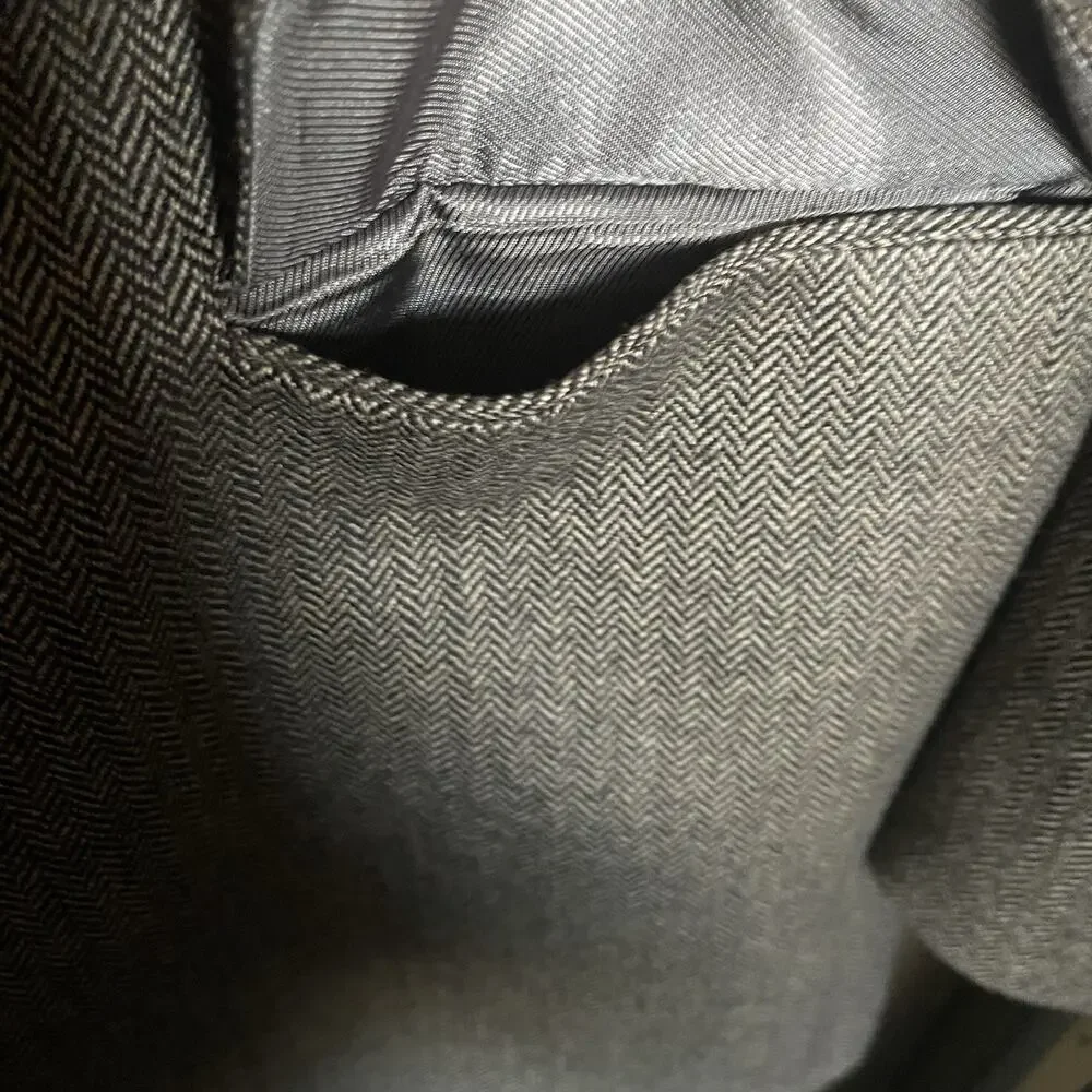 Burberry London Blazer Mens 46 Long Grey Herringbone 100% Wool Kensington Jacket